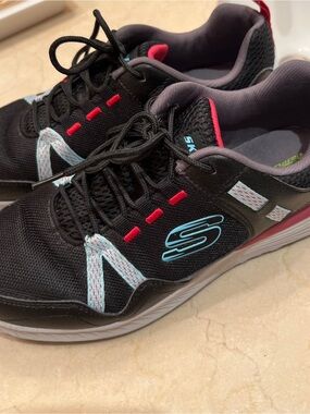 Skechers Black Sneakers with Light Blue and Pink Accents